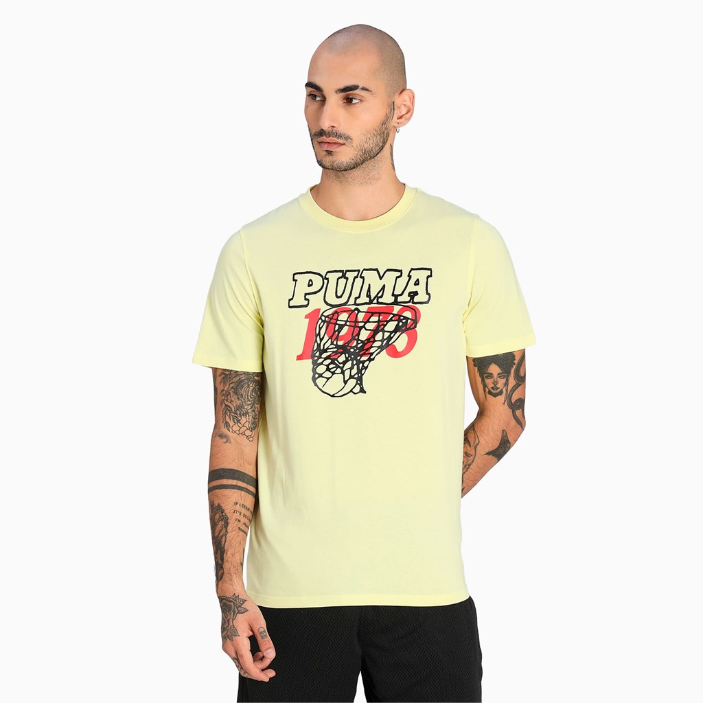 Yellow Pear Puma Scouted Basketball Men's Tee | 9413RDGXZ