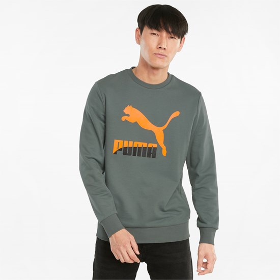 Balsam Green Puma Classics Logo Crew Neck Men's Sweater | 3601OUGVF