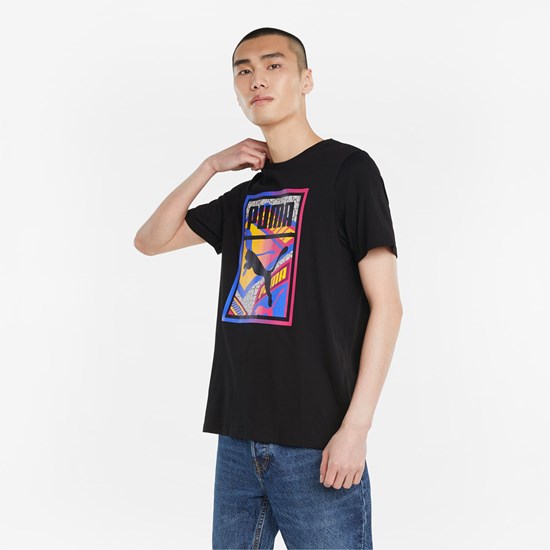 Black / 4 Puma Graphic Box Logo Play Men's Tee | 0415MCPOI