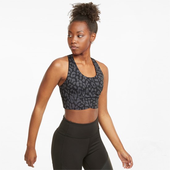 Black / Animal print Puma Forever Luxe Graphic Training Women's Sports Bra | 6214RFJIP