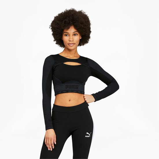 Black / Asphalt Puma FORMKNIT SEAMLESS Long Sleeve Training Women's Tee | 5361OFJDG