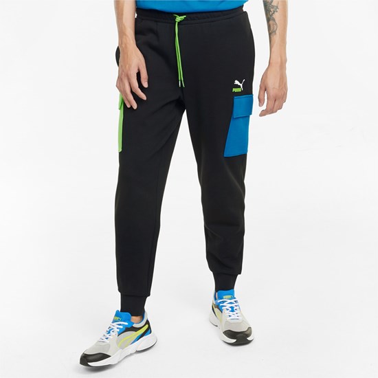 Black / Green / Blue Puma CLSX French Terry Cargo Men's Pants | 8536BTQPI