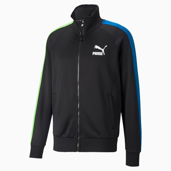 Black / Green / Blue Puma Iconic T7 Track Men's Jacket | 3190EBZCN