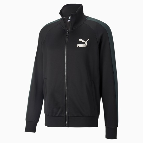 Black / Green Gables Puma Iconic T7 Track Men's Jacket | 3704FLWGR