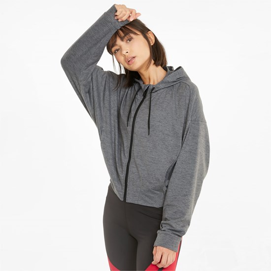 Black Heather Puma CLOUDSPUN Full-Zip Training Women's Hoodie | 1054OEXZL