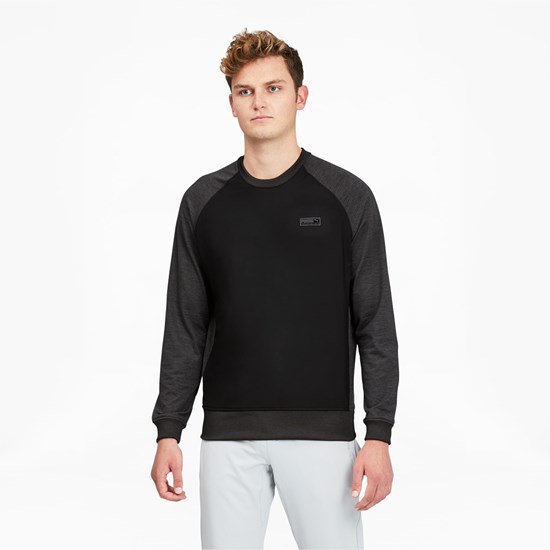 Black Heather Puma EGW CLOUDSPUN PM Golf Crewneck Men's Sweater | 3287HSXFT