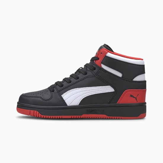 Black / High Risk Red / White Puma PUMA Rebound LayUp Mid JR Boys' Sneakers | 2481SRKFZ