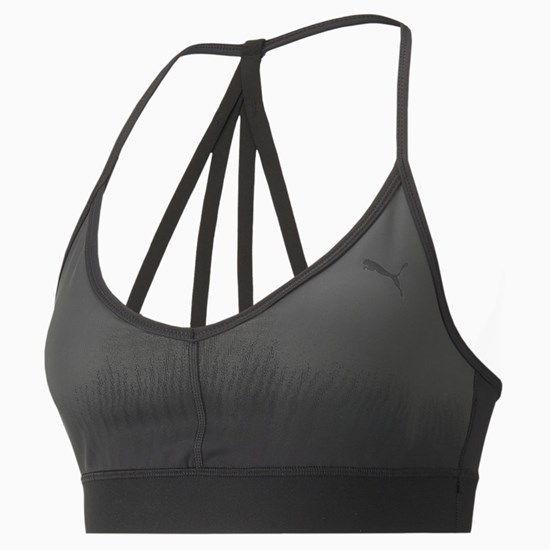 Black / Ivory Glow / ombre print Puma Low Impact Risk Taker Training Women's Sports Bra | 3281TJEIX