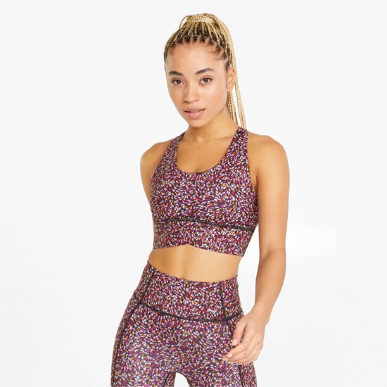 Black / Multi print Puma Forever Luxe Graphic Training Women's Sports Bra | 6291PDQSA