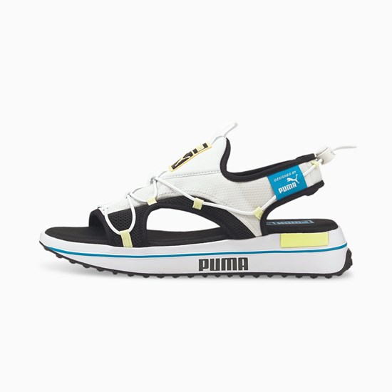 Black / Nimbus Cloud / Fresh Yellow Puma Surf Men's Sandals | 4618ZYOED