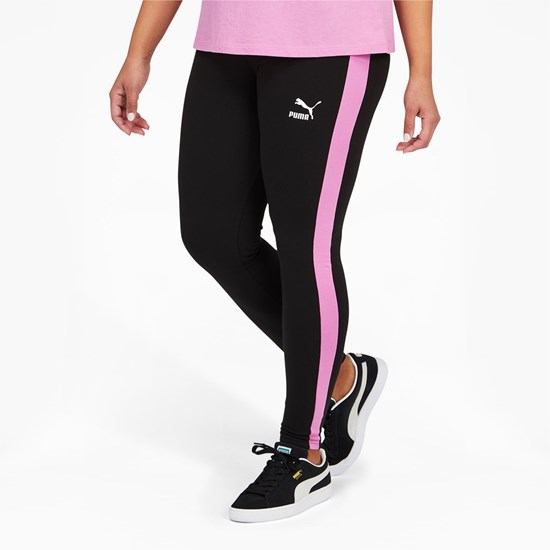 Black / Opera Mauve Puma Iconic T7 PL Women's Leggings | 2601WYHFO