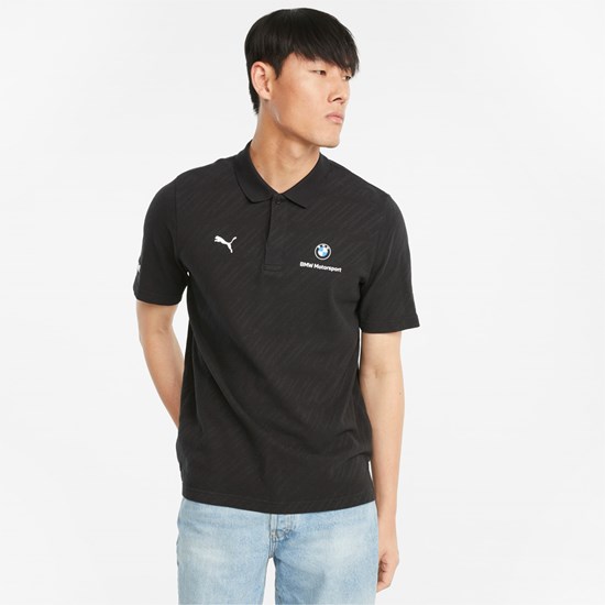 Black Puma BMW M Motorsport Jacquard Men's Polo Shirt | 3097IHLSM