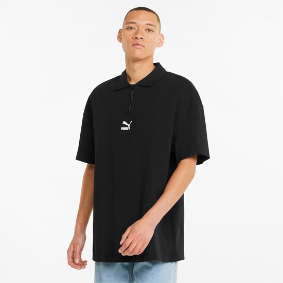 Black Puma Classics Boxy Zip Men's Polo Shirt | 2945SKXCL