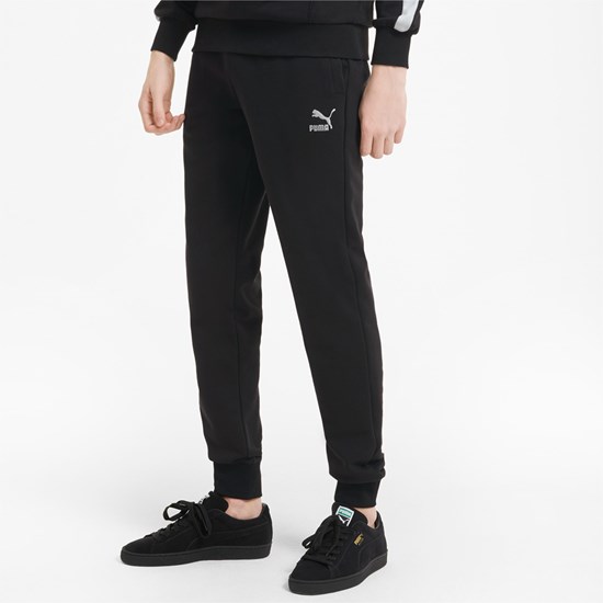 Black Puma Classics Cuffed Men's Sweatpants | 7832NDWSR