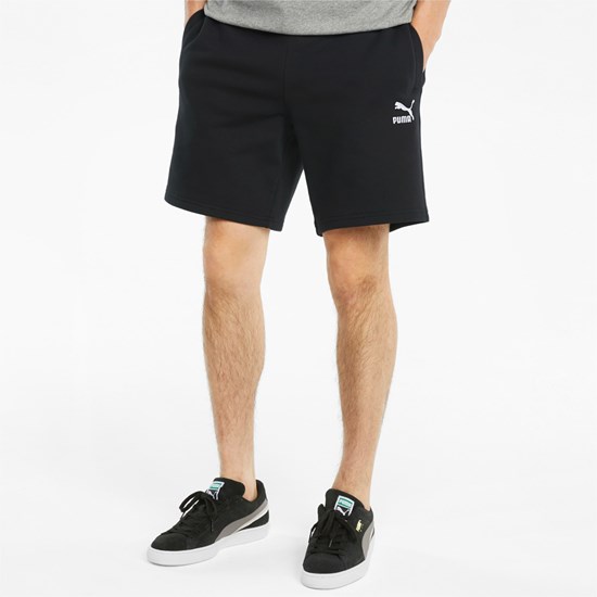 Black Puma Classics Logo French Terry Men's Shorts | 4052MXDVF