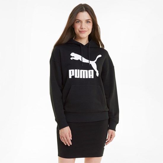 Black Puma Classics Logo Women's Hoodie | 5014LNJMS