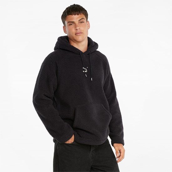 Black Puma Classics Sherpa Men's Hoodie | 6347APDTB