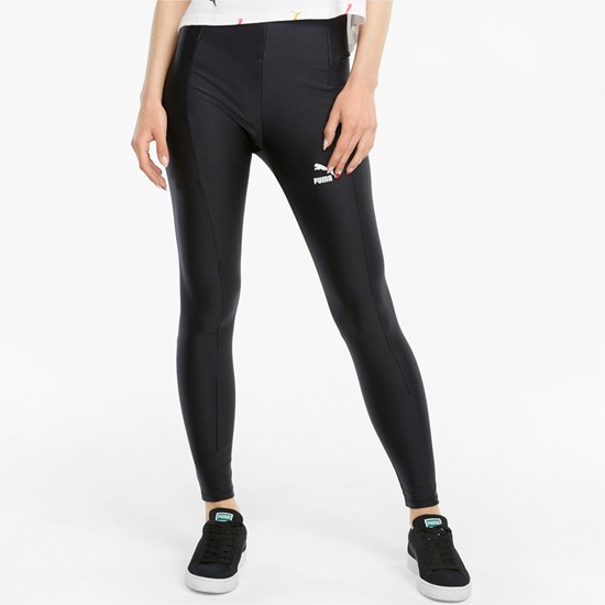 Black Puma Classics Shiny High Women's Leggings | 3124GPOSU