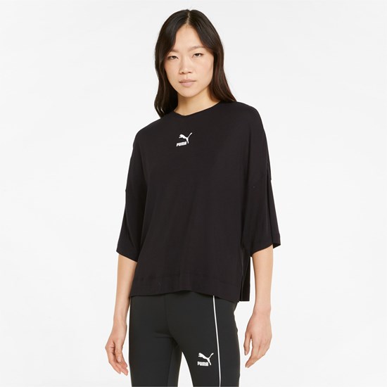 Black Puma Classics Splitside Women's Tee | 2034UGLVX