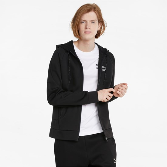 Black Puma Classics Tech Full-Zip Men's Hoodie | 4172SYUAL