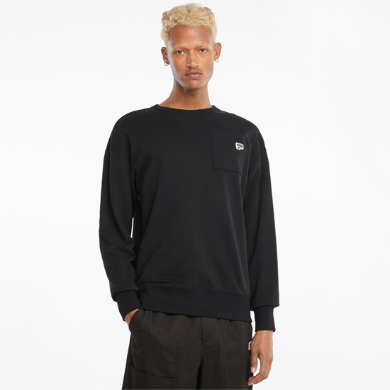 Black Puma Downtown Crew Neck Men's Sweatshirt | 4809GPIQO