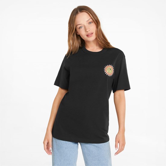 Black Puma Downtown Relaxed Graphic Women's Tee | 9280UKZGM