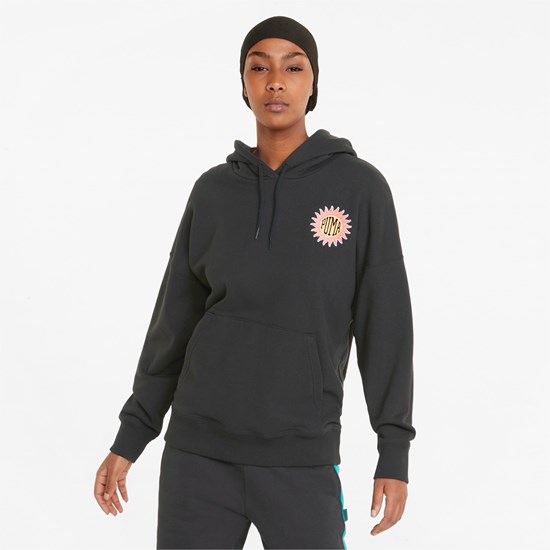 Black Puma Downtown Relaxed Women's Hoodie | 1974CZIUP