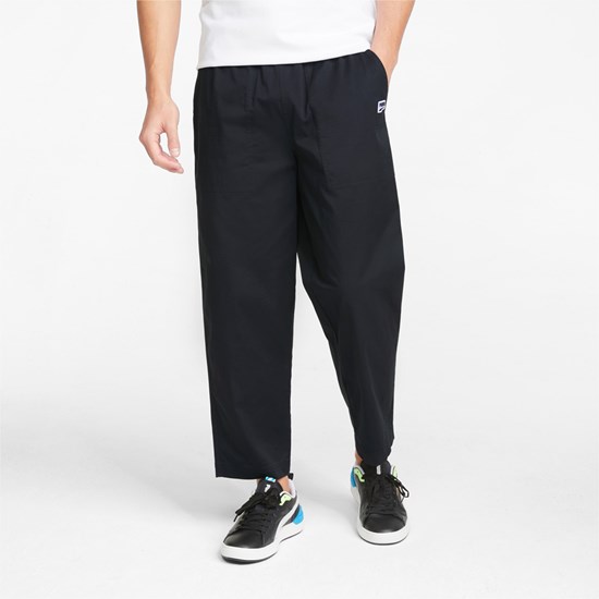 Black Puma Downtown Twill Tapered Men's Pants | 2064ODJEF