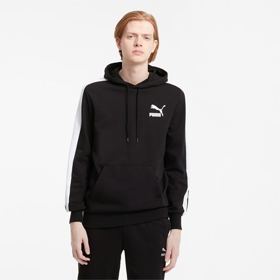 Black Puma Iconic T7 Men's Hoodie | 0314YJARU