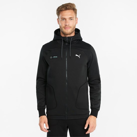 Black Puma Mercedes F1 Hooded Sweat Men's Jacket | 7392OJRYF