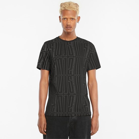 Black Puma Mercedes F1 Printed Logo Men's Tee | 4071CBLHZ