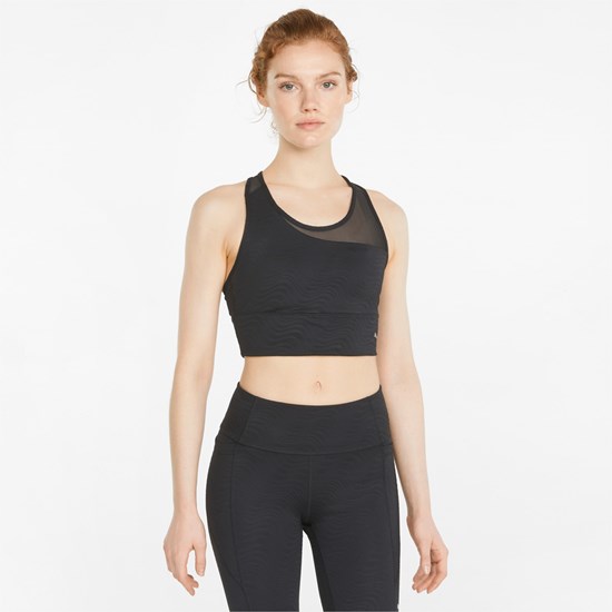 Black Puma Mid Impact Flawless Training Women's Sports Bra | 2458TQRKB