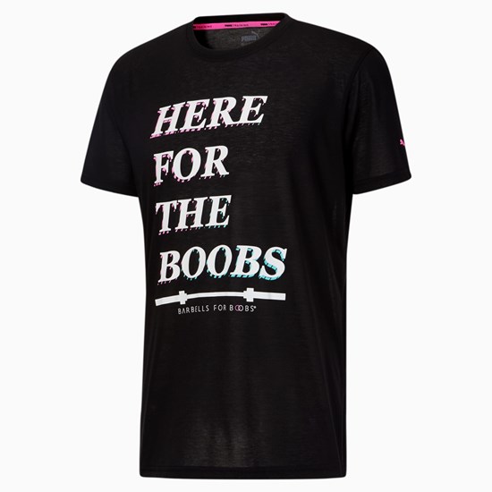 Black Puma PUMA x BARBELLS FOR BOOBS Slogan Training Men's Tee | 6810JNPQT