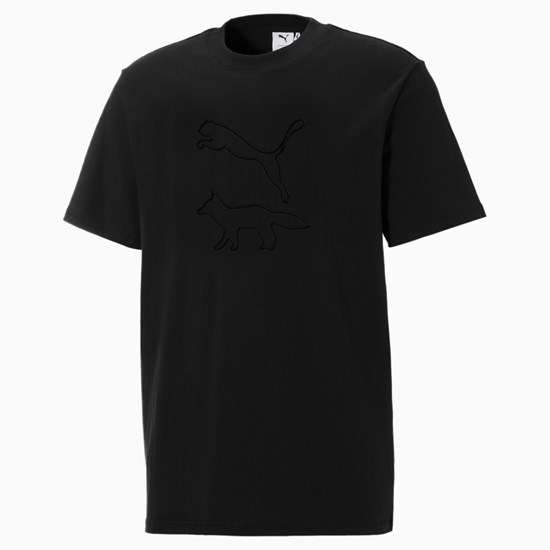 Black Puma PUMA x MAISON KITSUNE Men's Tee | 1532VCAZK