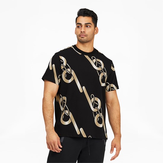 Black Puma PUMA x PRONOUNCE Graphic Men's Tee | 5890OBKPE