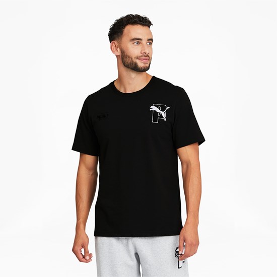 Black Puma PUMA x PUMA Tee Men's Tee | 4857EVIPD