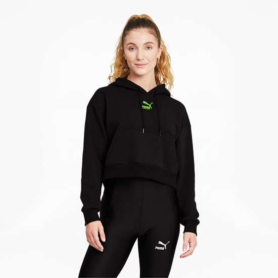 Black Puma PUMA x SANTA CRUZ Cropped Women's Hoodie | 9471LRIDK