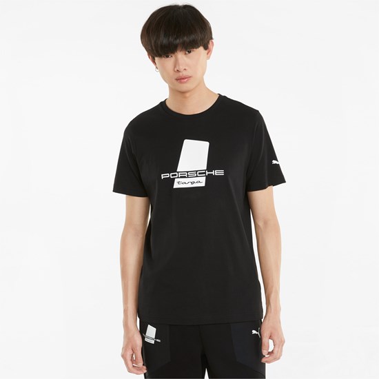 Black Puma Porsche Legacy Logo Men's Tee | 5437HXKPZ