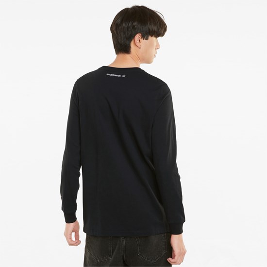 Black Puma Porsche Legacy Statement Long Sleeve Men's Tee | 7594PCDOF