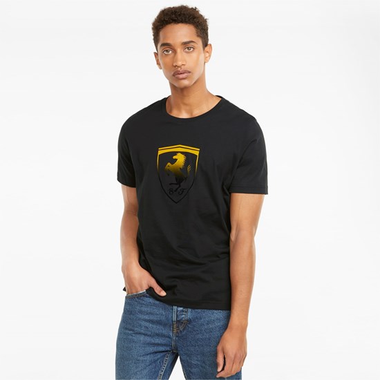 Black Puma Scuderia Ferrari Race Big Shield Men's Tee | 4875IKOFD