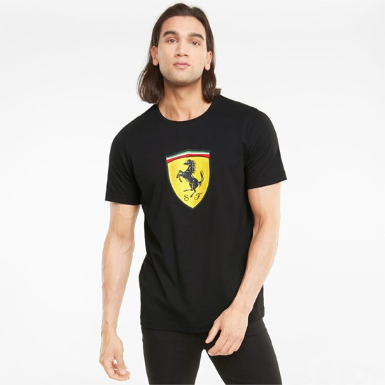 Black Puma Scuderia Ferrari Race Bold Colour Shield Men's Tee | 7248QACVB