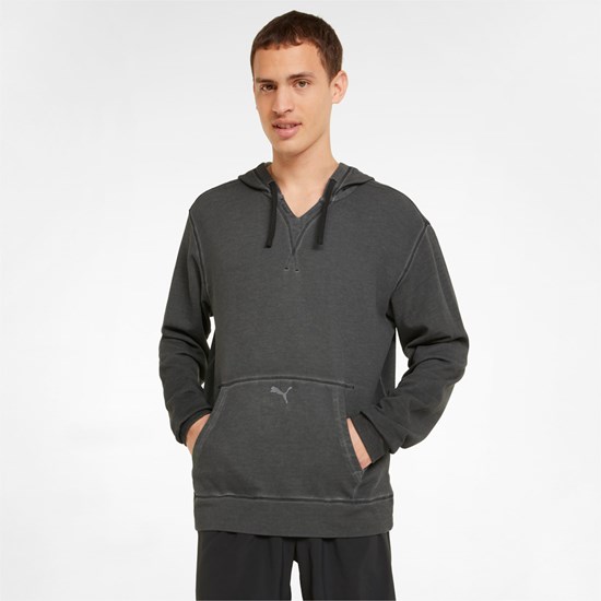 Black Puma Studio Wash Training Men's Hoodie | 0318YBJWX