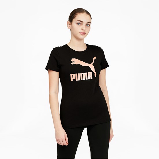 Black / Rose Gold Puma Classics Logo Women's Tee | 1209NJDGV