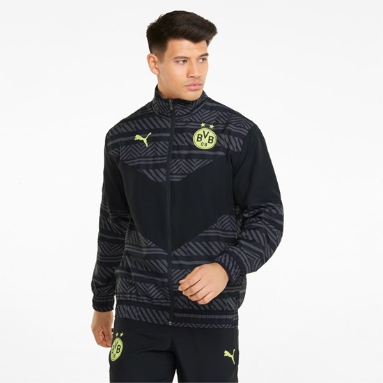 Black / Safety Yellow Puma BVB Prematch Soccer Men's Jacket | 4652ZFLMJ