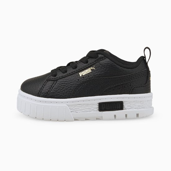 Black / Team Gold Puma Mayze Leather Toddler Girls' Sneakers | 3621UGNTI