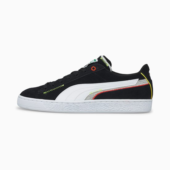 Black / White / Harbor Mist Puma Suede Displaced Men's Sneakers | 5381EHKVW