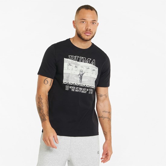 Black / White Puma Dylan Short Sleeve Basketball Men's Tee | 7230AMTHY