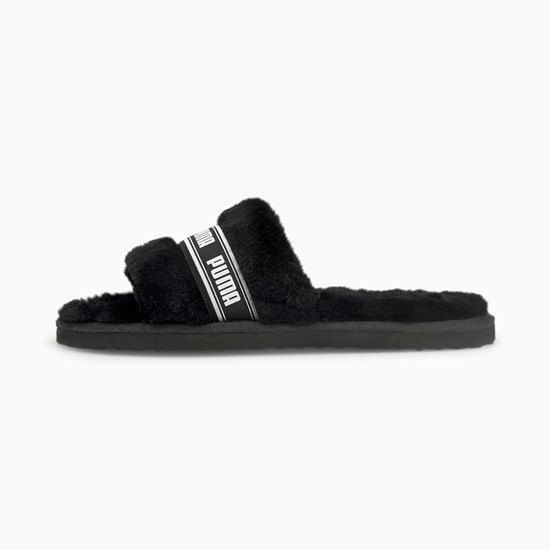 Black White Puma Fluff Women's Slides | 7542PFKGO