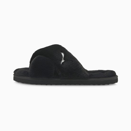 Black White Puma Fluff X Strap Women's Slide | 8710PUFYH