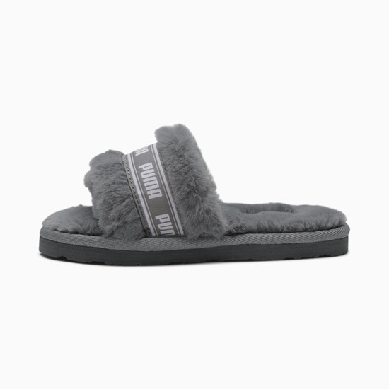 Charcoal Gray / White Puma Fluff Little Girls' Slippers | 9287ECRPJ